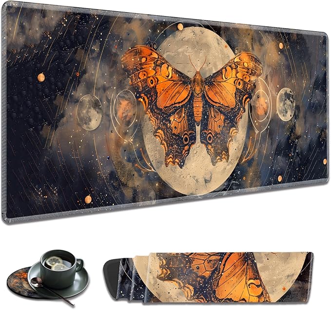 Large Gaming Mouse Pad Non-Slip Keyboard Pad Soft Extended Desk Mat Desktop Writing Pad (31.5"×11.8") Combined with Coasters, Home and Office Desktop Decor, Selenophora Sibirica