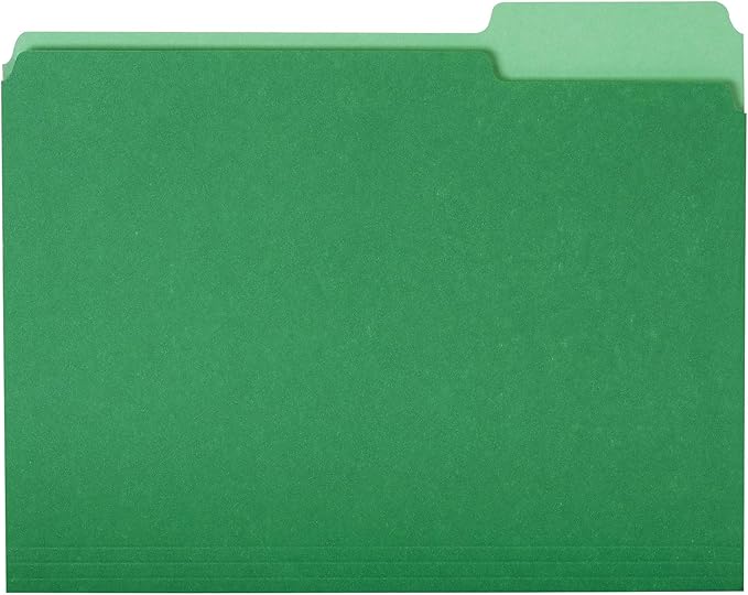 Amazon Basics File Folders for Organization, Letter Size, 1/3 Cut Tab, Bright Green, 36-Pack