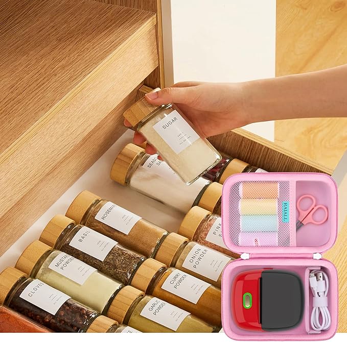 RAIALL Case for ORGSTA S002 Sticker Printer, Travel Bag for Mini Printer Portable Thermal Sticker Printer Label Maker, Label Printer Study Printer Storage Holder for Thermal Paper and Cable, Pink