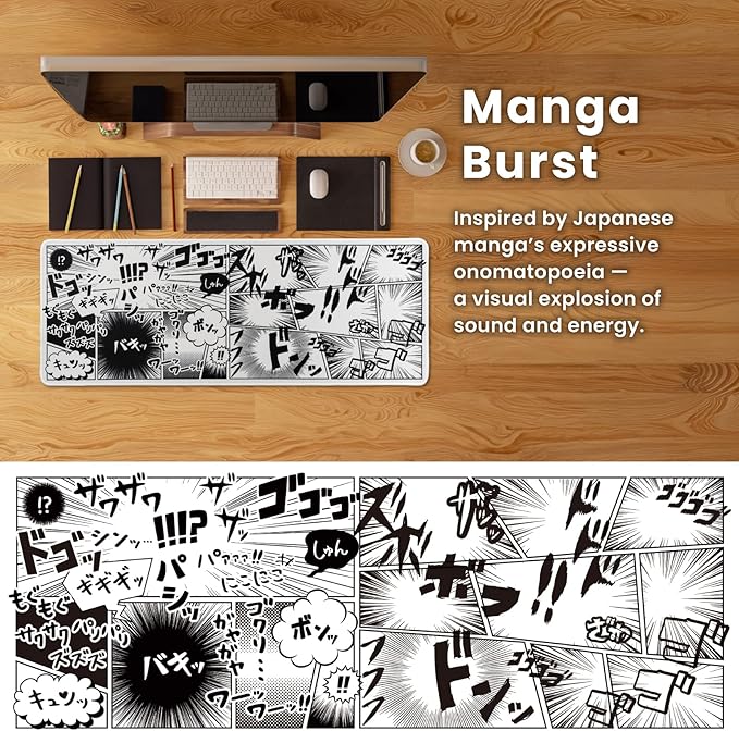 BELLEMOND Japanese Art Desk Mat | Large 31.5x11.8in Desk Pad | Anime Mouse Pad for Keyboard & Mouse | Non-Slip Base, Water-Repellent, Smooth Precision | Manga Burst