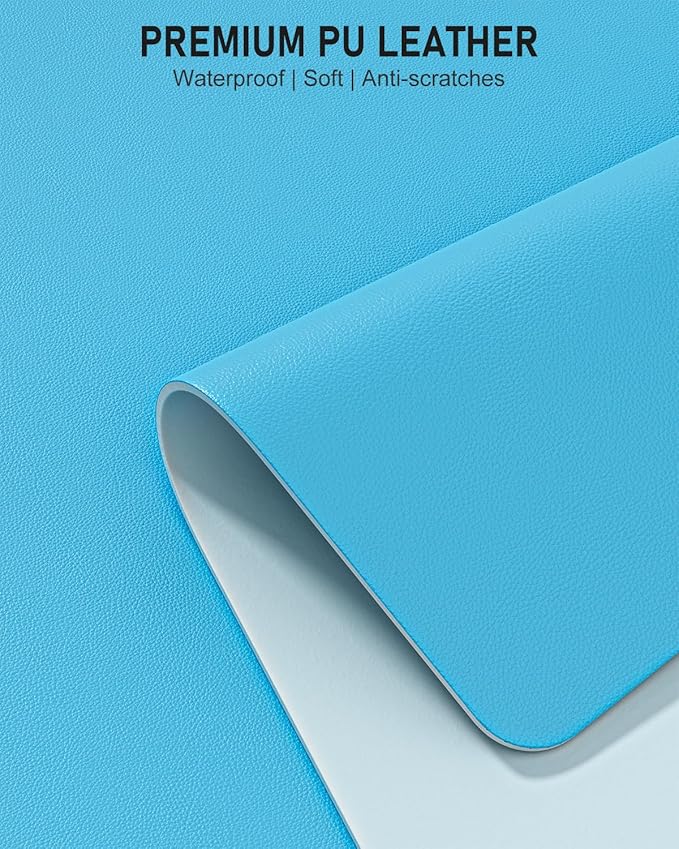 Desk Pad, 30" x 14" PU Leather Non-Slip Desk Mat Large Mouse Pad for Desktop, Waterproof Laptop Computer Writing Mat for Office, Home, Work, Gaming, Aqua Blue