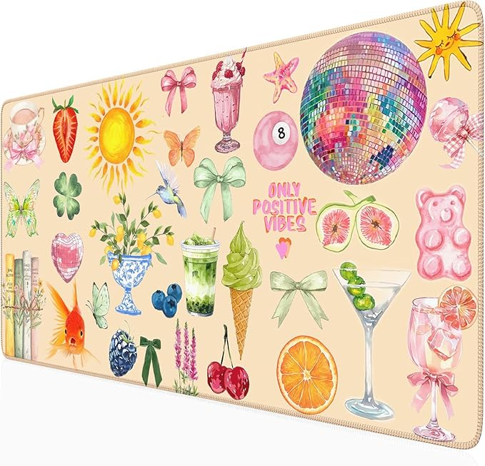 Cute Pink Boho Pastel Desk Mat Colorful Desk Mat for Keyboard and Mouse XXL Large Mouse Pad Desk Pad Mat Floral Cozy Aesthetic Desk Decor for Women Girl Teacher