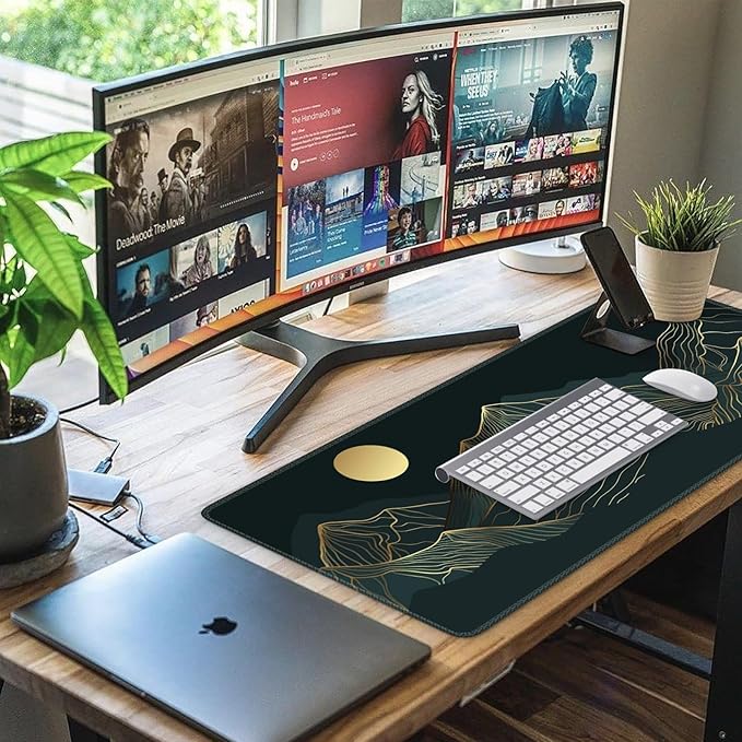 iCasso XXL Large Mouse Pad, Green Big Mousepad with Stitched Edges& Stable Rubber Base, Keyboard Mat Desk Pad for Work, Game, Office, Home (A-Mountain Cyan, Extended)
