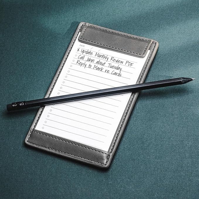 Notsu Note Card Holder | Minimalist 3x5 Inch Index Card Holder Handheld Case in Premium Gray Vegan Leather with 25 To Do List Notecards