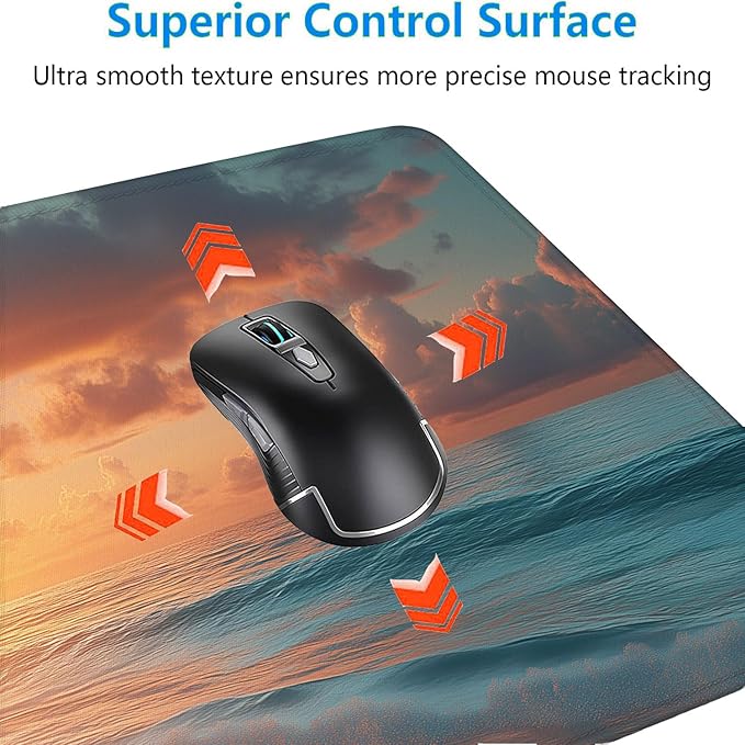 Beach Desk Mat Gaming Mouse Pad Sunset Shore Palms Trees Tropical Extended Gaming Mat with Stitched Edge Non-Slip Base Big Office Computer Keyboard Laptop Home 31.5"x11.8"