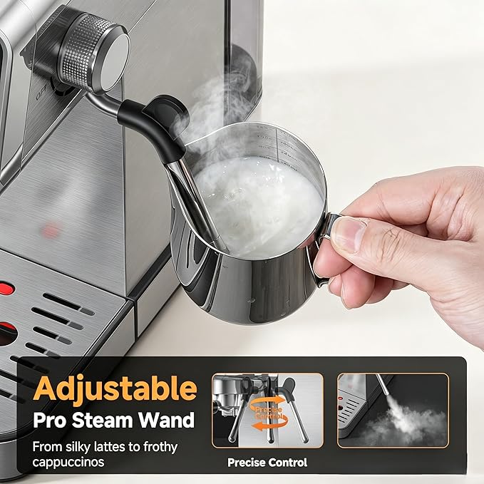 AMZCHEF Espresso Machine 20 Bar, Easy-to-Use Compact Coffee Maker with LED Touchscreen, Self-Cleaning & Milk Frother, Perfect Coffee Starter for Beginners, Lattes and Cappuccinos Machine