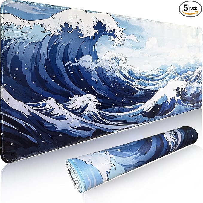 Gaming Mouse Pad XL XXL with World Map(31.5 x 11.8in), Desk Mat&Large Mouse Pad Keyboard Mat 2MM Anti Slip and Waterproof Rubber Mouse Pad(Giant Waves)…