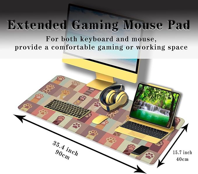 Gaming Desk Mat Cats Paws Computer Desk Accessories for Women Large Mousepads Extended Mouse Pad Keyboard Mouse Pad Waterproof Non-Slip Rubber Base 35.4" X 15.7" for Game Office,