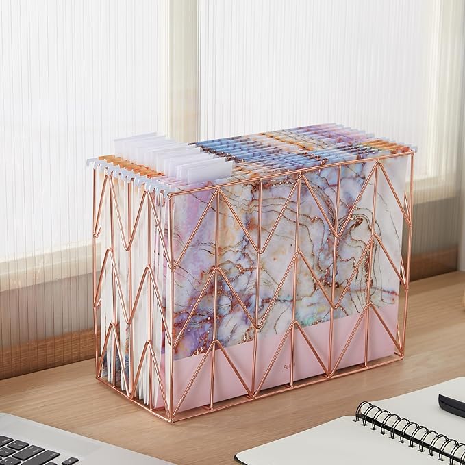 12 Pack Hanging File Folders Filing Cabinet Organizer Letter Size 1/5 Cut Adjustable Tabs Decorative for Home Office School Classroom,Marble