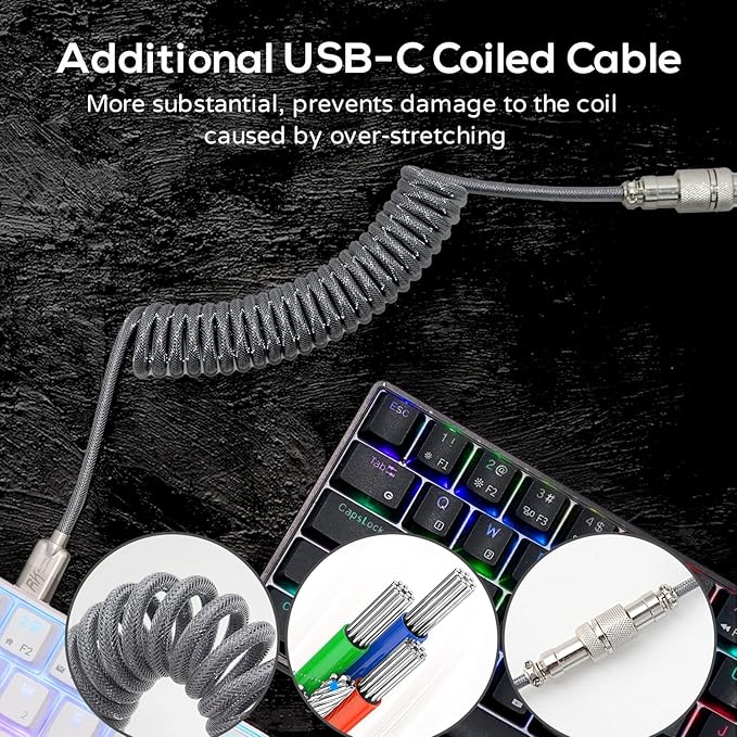 RK ROYAL KLUDGE RK61 60% Mechanical Keyboard with Coiled Cable, 2.4Ghz/Bluetooth/Wired, Wireless Bluetooth Mini Keyboard 61 Keys, RGB Hot Swappable Red Switch Gaming Keyboard with Software - White