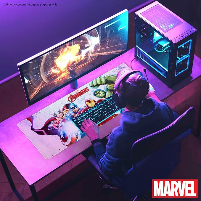 Marvel Avengers Desk Mat Large Mouse Mat 31.2 x 13.9” Desk Protector Mat PC Laptop Keyboard Gaming & Office Supplies Non Slip - Avengers Gifts for Men (White Avengers)