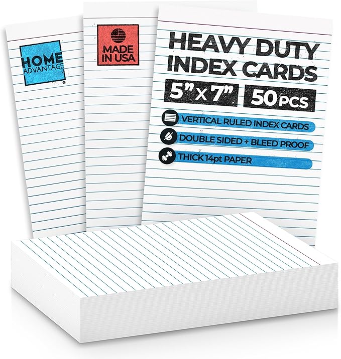 Home Advantage Vertically Ruled White Index Cards, Note Cards