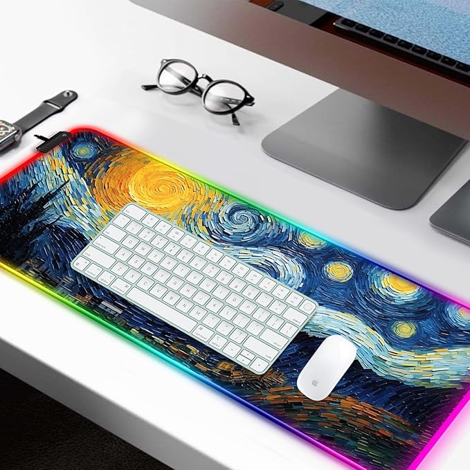 RGB Starry Night Gaming Desk Mat, Computer Keyboard Large Extended LED Mouse Pad for Office and Home, 31.5×11.8 Inches, XL