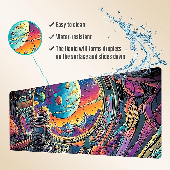 Extended Gaming Mouse Pad, Large Mouse Mat 3 mm Nature Rubber Base Mousepad with Stitched Edges, Non-Slip Desk Mat for Office Home Great Gift 31.5x11.8 Inch (Astronaut 3)