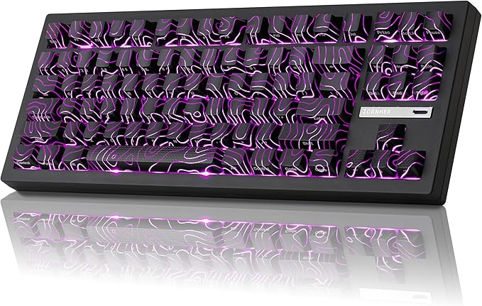 ZORNHER ZH870 Wireless Gaming Mechanical Keyboard,80% Black Custom Creamy Sound Keyboard with Lighted Up Black Topographic Keycaps,Creamy Sounding Linear Switches,Hot-Swappable,RGB Backlit