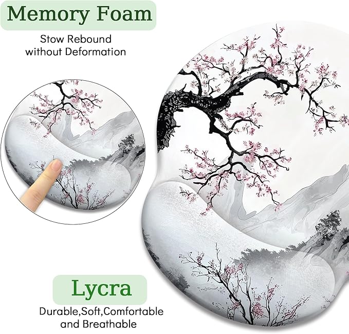 Japanese Mouse Pad with Wrist Rest, Ergonomic Mouse Pad Wrist Support with Non-Slip Pain Relief PU Base, Funny Computer Mousepad, Japanese Style Office Supplies Home Desk Accessories Decor