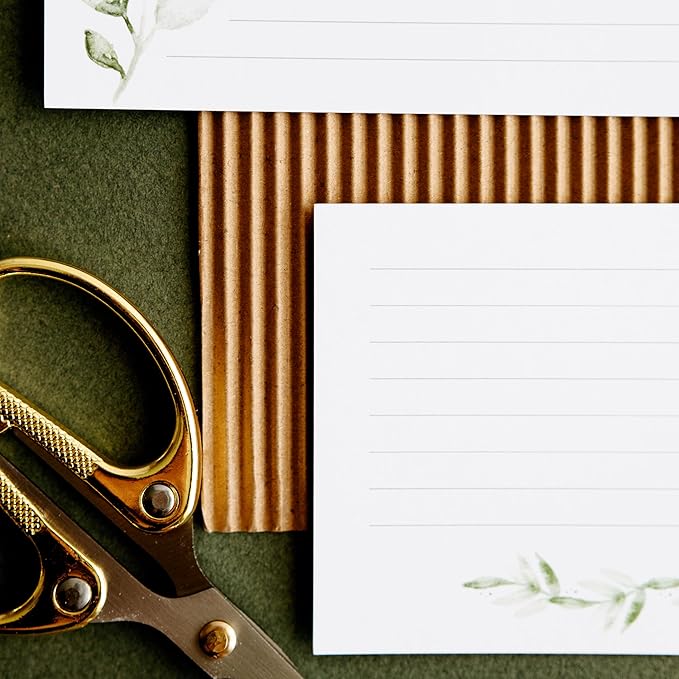 Green Leaf Index Cards by Pure Print and Design | Floral Flash Cards Perfect For Study Sessions & Learning | 100 Cards of Premium Quality with 5 Different Designs | Green Leaf | 3x5 inches