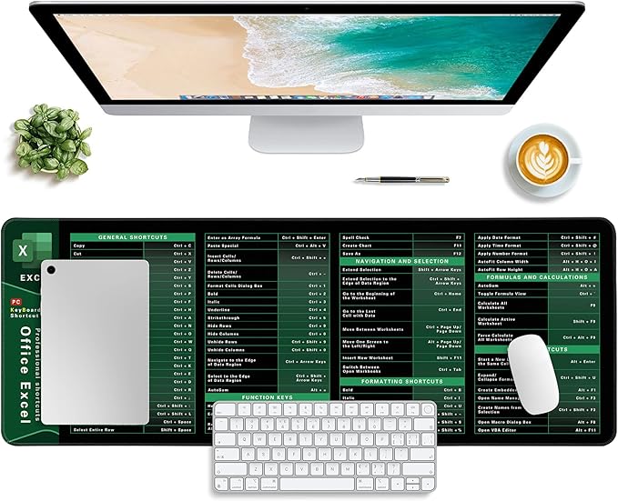 Excel Shortcut Keys Mouse Pad,Desk Mat,Common Software Shortcut Keys Gaming Mouse Pad,Keyboard Mat Office Desk Decor Accessories