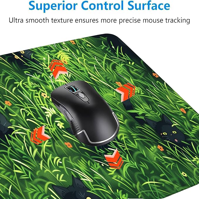 Cute Cat Desk Pad Mouse Pad Green Plant Kawaii Black Cat Flower Large Gaming Mouse Mat with Stitched Edges,Non-Slip Waterproof Rubber Base Mous Mat 31.5"x11.8" Office Computer Keyboard Laptop Home
