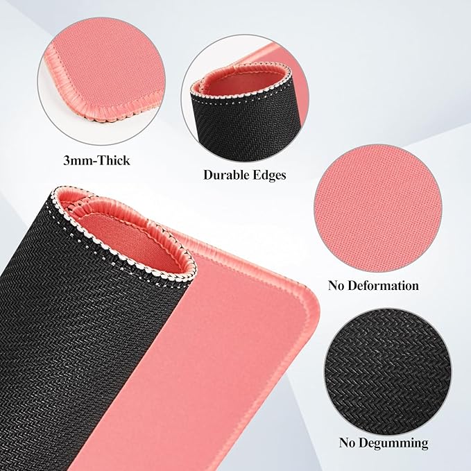 Mouse Pads, 3 PCS,Light Pink Standard Mouse Pads, Office and Gaming,Stitched Edges, Rubber Anti Slip Base Mouse pad, Dirt Resistant, Durable, Square, 10.2 inches x 8.3 inches x 0.12 inches
