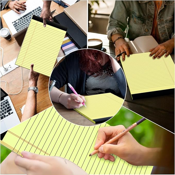 20 Pack Yellow Legal Pads 8.5 x 11 Wide Ruled Notepads Perforated Double-Sided Printing 30 Sheet/Notepads Lined Pad Letter Size Writing Pads 70gsm Recycled Paper Legal Ruled Universal Writing Pad