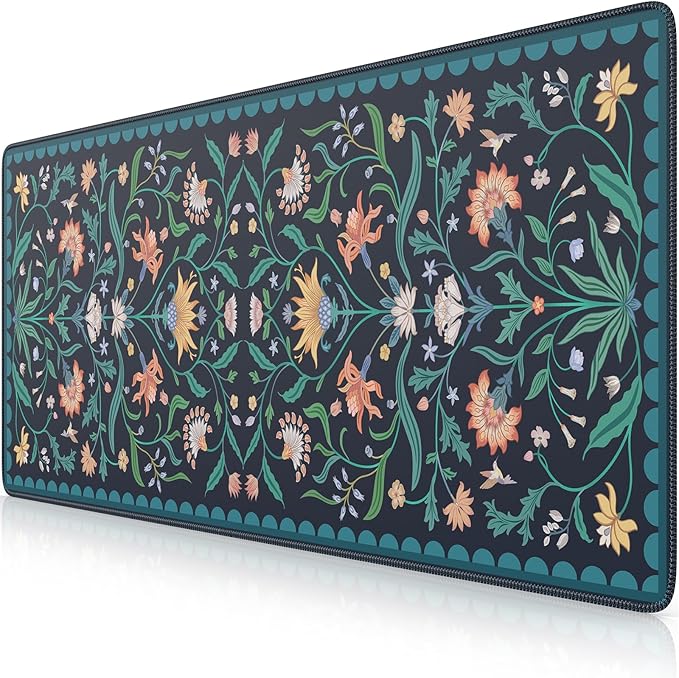 iLeadon Large Mouse Pad for Desk, Computer Cover Mat with Smooth Lycra Surface, Floral Desk Mat for Keyboard for Office, Home, Navy Blue