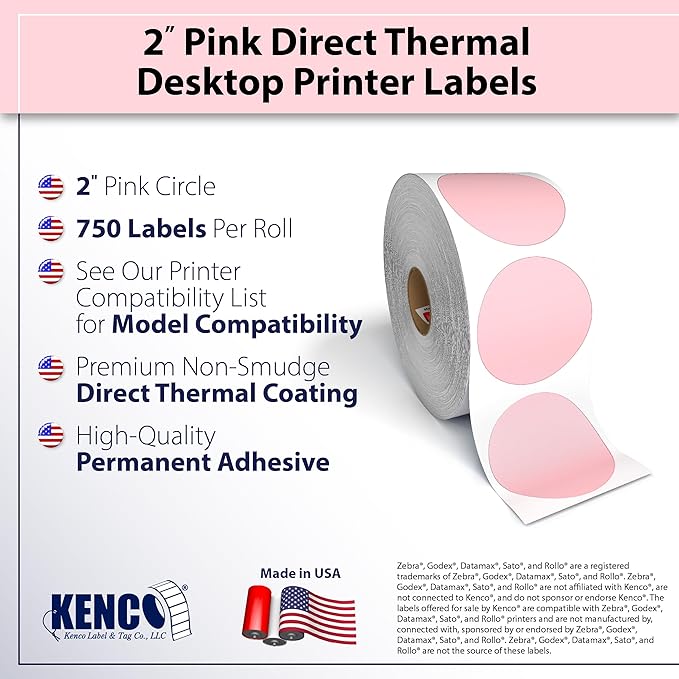 2” Circle Direct Thermal Perforated Stickers Labels for Barcodes, Address, Small Business Labeling, Inventory and Color Coding – Compatible with Zebra, Rollo, Munbyn, and More (Pink, Pallet)