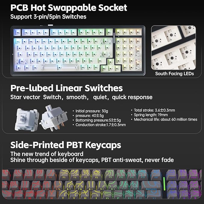 Aula F99 Keyboard Gaming Wireless Mechanical Keyboards Computer Bluetooth Creamy Keyboard Full Size Hot Swappable Custom RGB Backlit with 8000mAh Battery, Tri-Mode BT5.0/2.4GHz/USB-C (Gradient Grey)