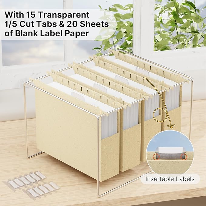 XINGIA Wheat Straw Extra Capacity Hanging File Folder,Letter Size 2 Inch Expanding Plastic File Cabinet Folders,Heavy Duty Hang Folders with Tabs,Accordian Pocket for File Frame Box(Morandi Yellow)