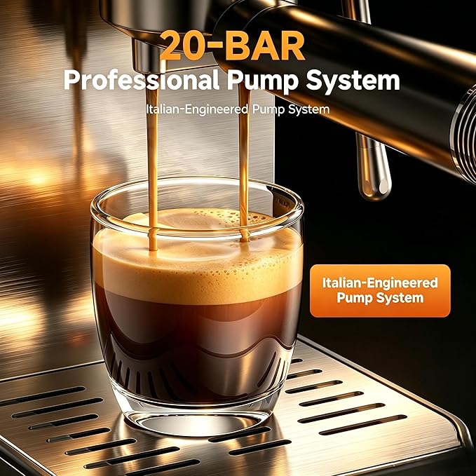 AMZCHEF Espresso Machine 20 Bar, Easy-to-Use Compact Coffee Maker with LED Touchscreen, Self-Cleaning & Milk Frother, Perfect Coffee Starter for Beginners, Lattes and Cappuccinos Machine