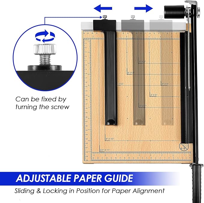 CreGear Paper Cutter, 12" Wood Guillotine Paper Trimmer, 12 Sheet Capacity, Heavy Duty Paper Slicer with Adjustable Guide, Safety Guard and Blade Lock