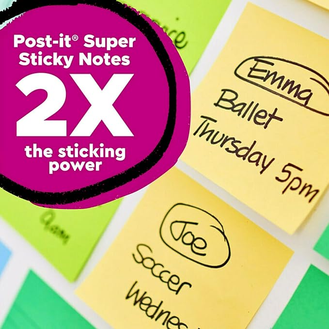 Post-it 100% Recycled Paper Super Sticky Notes, Canary Yellow, 3 in. x 3 in., 12 Sticky Note Pads, 70 Sheets per Pad, New Year Organization or Second Semester School Supplies