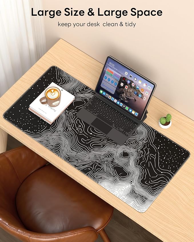 XL Gaming Mouse Pad, 31.5x15.7'' Large Desk Mat with Anti-Slip Rubber Base & Stitched Edges for Gaming, Office, Home - Linear Map