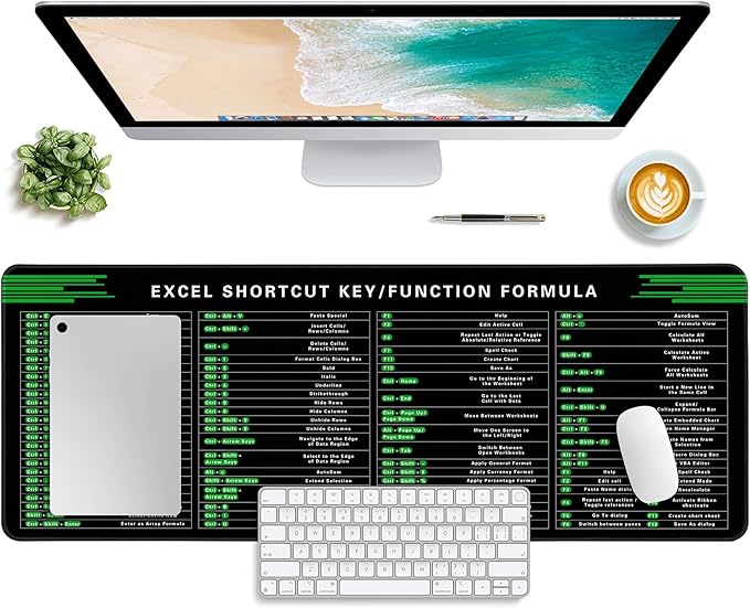 Excel Shortcut Keys Mouse Pad,Desk Mat,Common Software Shortcut Keys Gaming Mouse Pad,Keyboard Mat Office Desk Decor Accessories (excel Shortcut)