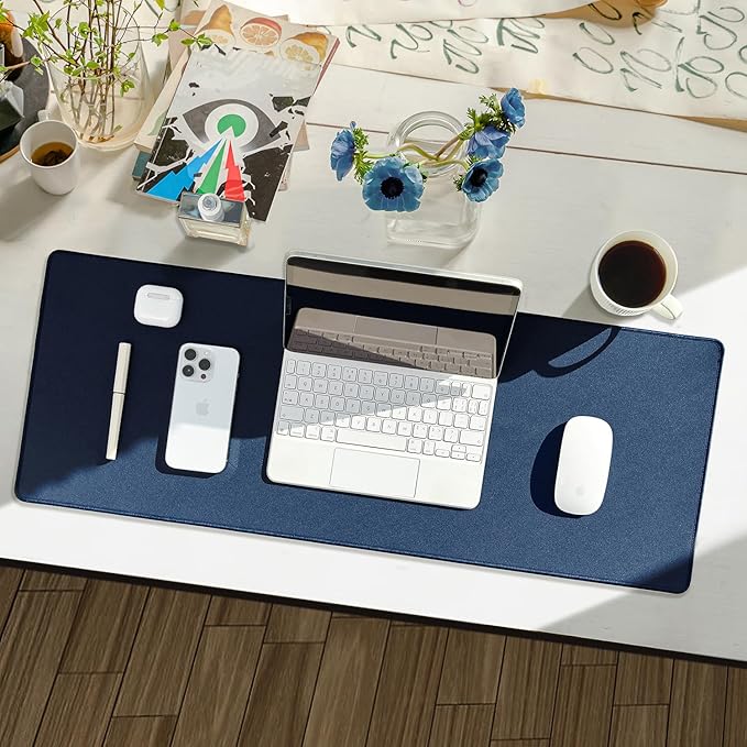 Waterproof Large Gaming Mouse Pad with Durable Stitched Edges, Non-Slip Rubber Base, Grainy Jacquard Mouse Mat Desk Pad for Home Office Gaming, 31.5''x11.8''x0.12'', Matte Navy Blue