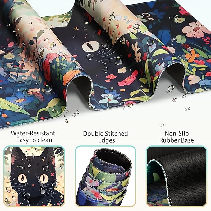Mouse Pad Anime, Mouse Pad with Wrist Rest, 4-in-1 XXL Large Desk Mat Kawaii Mousepad with Gel Wrist Support Keyboard Wrists Rest Coaster, Ergonomic Gaming Cat Desk Pad, Funny Cute Office Accessories