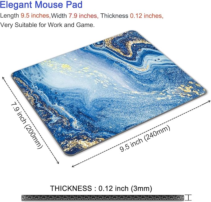 Mouse Pad, Ultra-Smooth Mousepad, 9.5 x 7.9Inch, Non-Slip Rubber Base Computer Mouse Pads, Durable & Washable, Suitable for Office and Gaming (Blue Marble)