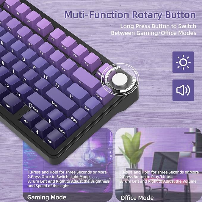 Attack Shark X85 Wireless Mechanical Keyboard, TKL 82 Keys Bluetooth 5.0/2.4GHz/Wired Gaming Keyboard,Gasket Structure,Knob,RGB Hot Swappable Custom Keyboard for PC/Mac/PS4/Xbox(Purple)