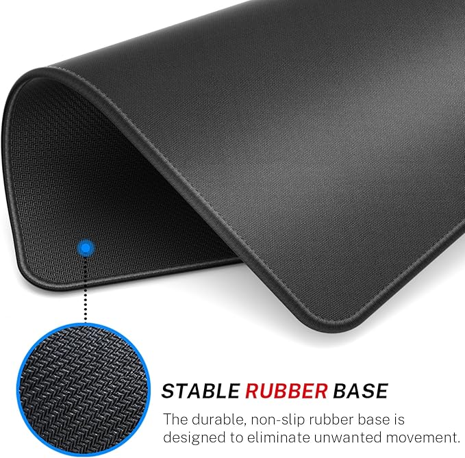 MROCO Gaming Mouse Pad [40% Larger] with Non-Slip Rubber Base, Premium-Textured Waterproof Surface, Stitched Edges, Computer & Gaming Mouse Mat for Laptop, Office & Home, 12.6 x 10.8 in, Black