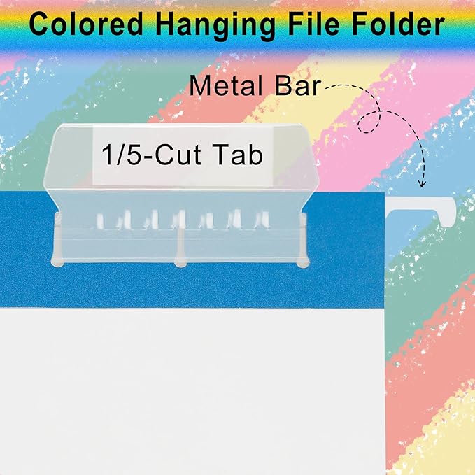 Blue 6 Pack Hanging Colored Folder File Cabinet Organizer Letter Size 1/5 Cut Adjustable Label Decoration Home Office School Classroom
