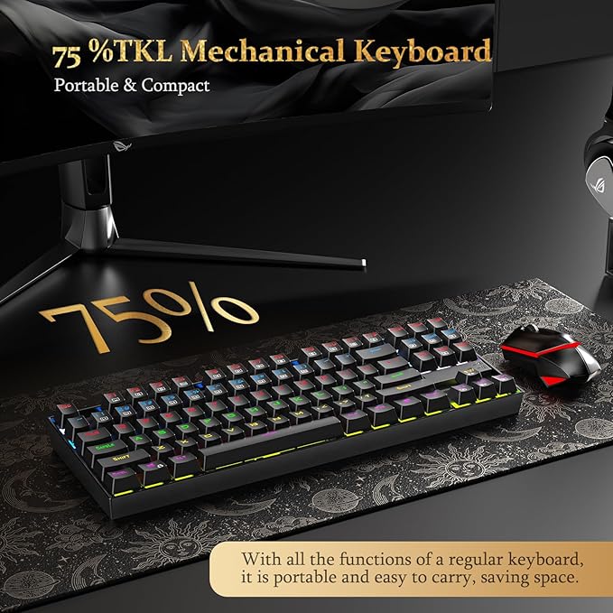 Redragon K552P Mechanical Gaming Keyboard TKL with 18 Backlight Modes, Hot-Swappable Red Switches, 87-Key Compact Ergonomic Design, N-Key Rollover & Software Programmable Macro - RGB, Black