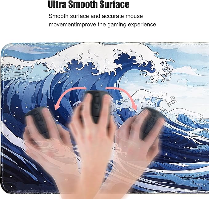 Gaming Mouse Pad XL XXL with World Map(31.5 x 11.8in), Desk Mat&Large Mouse Pad Keyboard Mat 2MM Anti Slip and Waterproof Rubber Mouse Pad(Giant Waves)…
