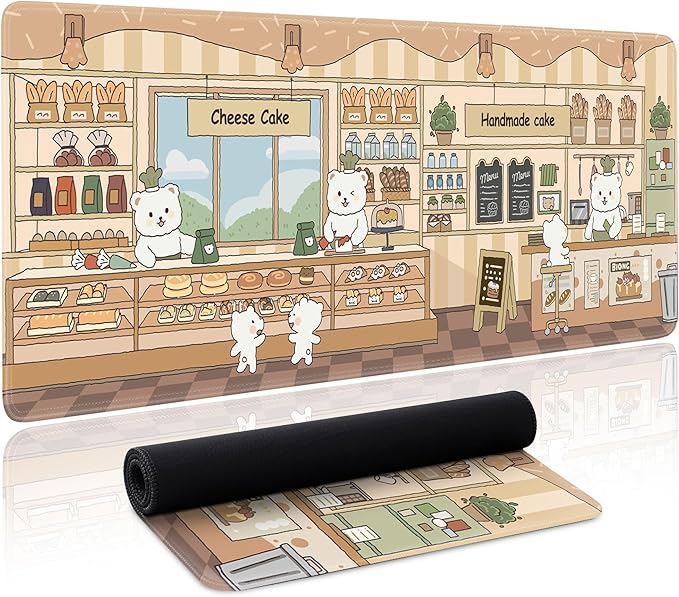 Cute Mouse Pad Large Desk Mat Extended Keyboard Pad Funny XL Mousepad with Non-Slip Base and Stitched Edge Kawaii Bear Mouse Mat Desk Pad 31.5 x 11.8 in Mouse Pads for Desk Decor Home Office Gaming