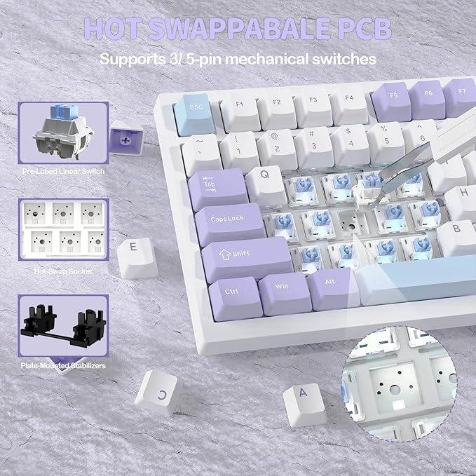 ATTACK SHARK X820 Ultra 75% Wireless Gaming Mechanical Keyboard Hot-Swappable Gasket Mount RGB Backlit BT/2.4G/Wired Custom Keyboard with Smart TFT Display&Knob QMK Driver-Starlight White&Shark Switch