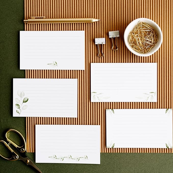 Green Leaf Index Cards by Pure Print and Design | Floral Flash Cards Perfect For Study Sessions & Learning | 100 Cards of Premium Quality with 5 Different Designs | Green Leaf | 3x5 inches