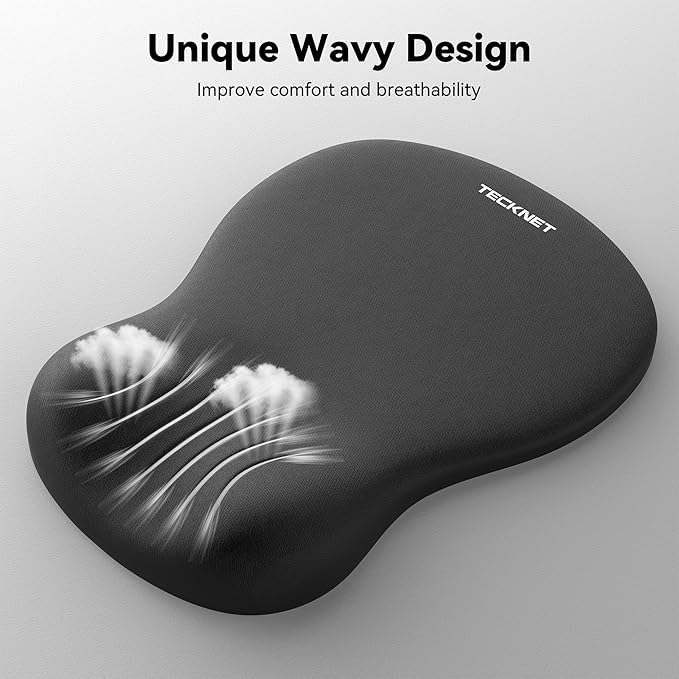 TECKNET Ergonomic Mouse Pad with Wrist Rest, Memory Foam Mousepad with Wrist Support, Smooth Surface, Middle Concave & Non-Slip Base for Laptop/PC, Pain Relief for Home Office Gaming, Black