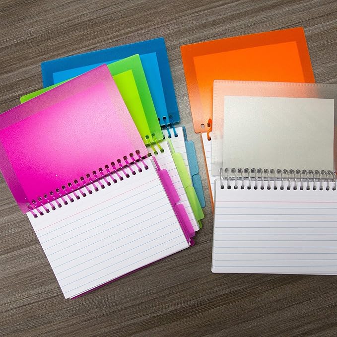 BAZIC Products Ruled Index Cards Book 3" X 5", View Poly Cover Spiral Bound Memo w/ 2 Tab Divider, White Flashcards, Lined Card for Memory (50/Pack), 1 Unit, Random Color