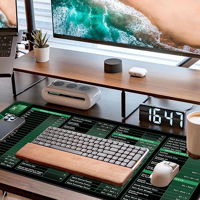Excel Shortcut Keys Mouse Pad,Desk Mat,Common Software Shortcut Keys Gaming Mouse Pad,Keyboard Mat Office Desk Decor Accessories