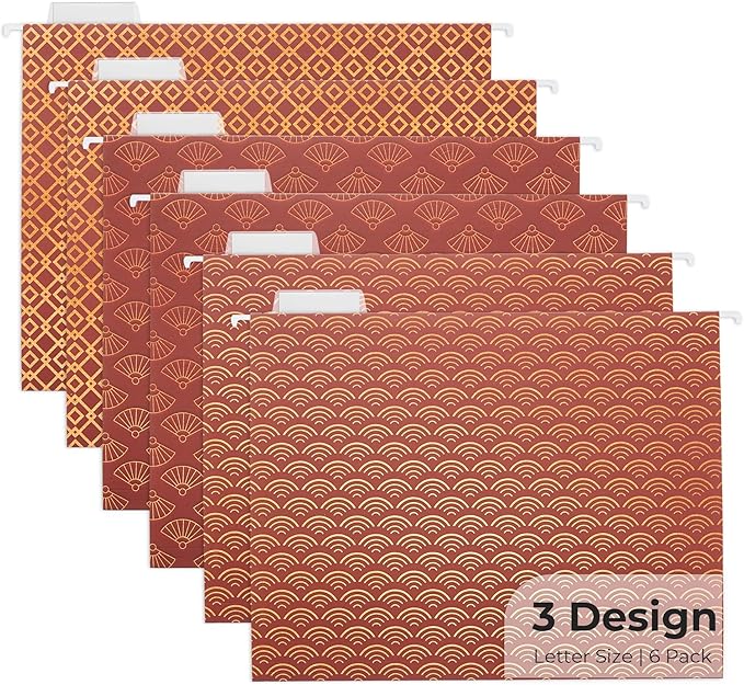 Y YOMA 6 Pack Decorative Hanging File Folders Letter Size Marble Cute Hanging Folder Pretty File Folder Organizer for Filing Cabinet Office Home with 1/5-Cut Adjustable Tabs, 3 Chinese Style