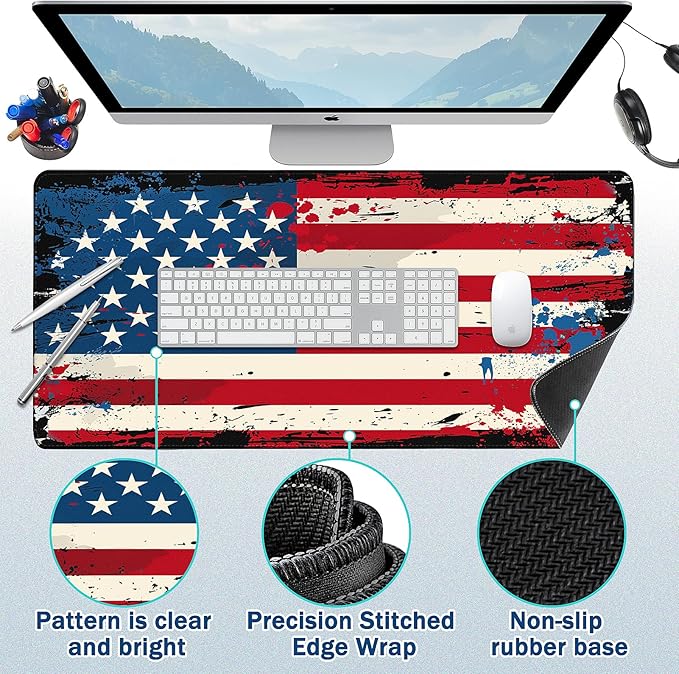 Mouse Pad Gaming - Desk Mat for Keyboard and Mouse - American Antique Flag Large Mouse Pads for Desk, Desks Pad Mat(35.4" X 15.7") with Non-Slip Base, Gaming Mousepad for Game, Office and Home